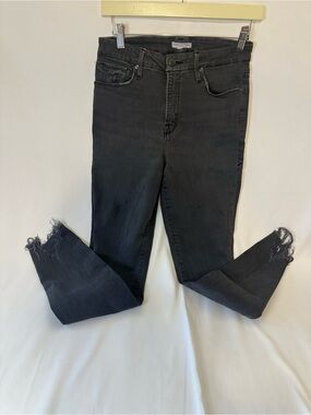 Good American Black Skinny Jeans with Distressed Ankles